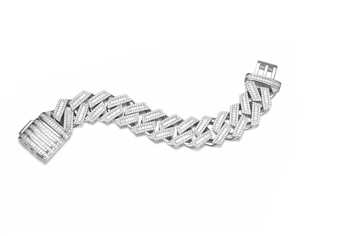 925 Sterling Silver Iced Out Cuban Link Mens Hip Hop Moissanite Bracelet