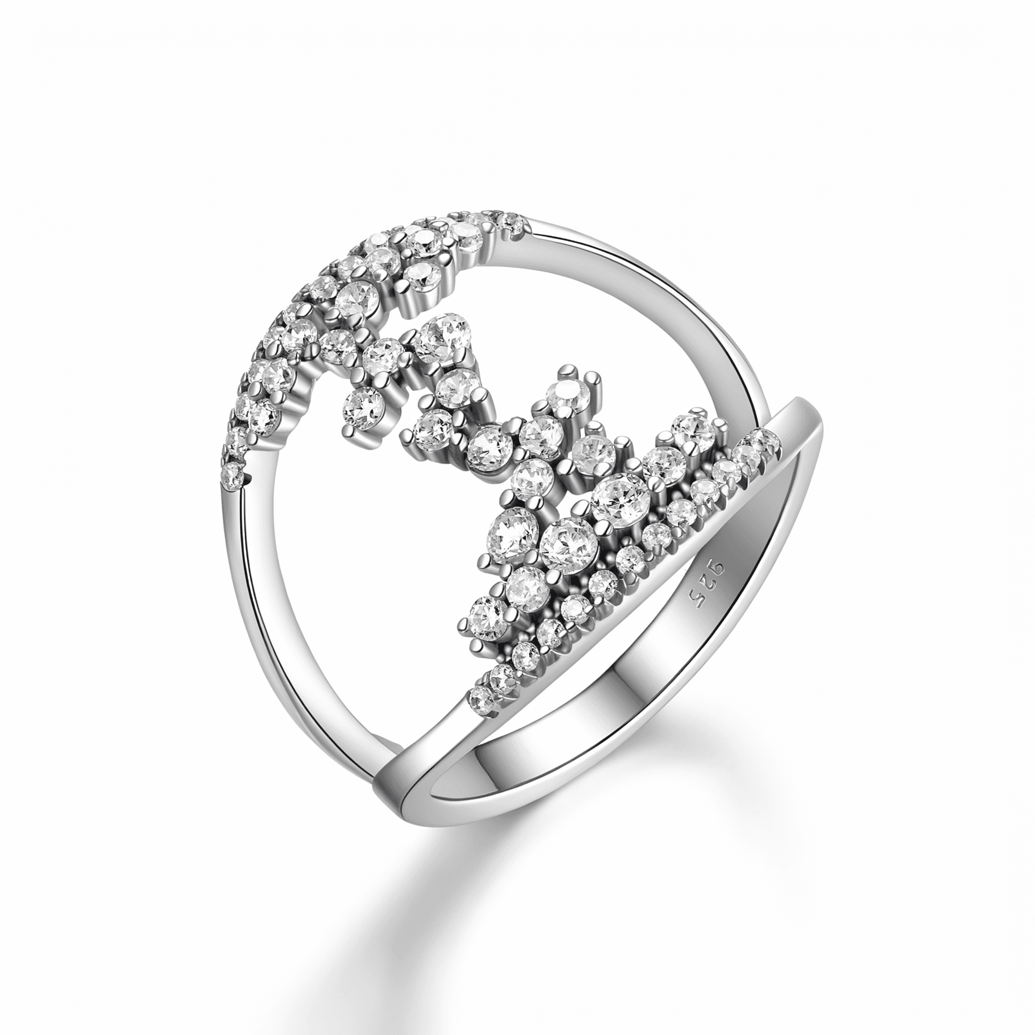 Moon & Star Cluster Pave CZ Open Band Ring