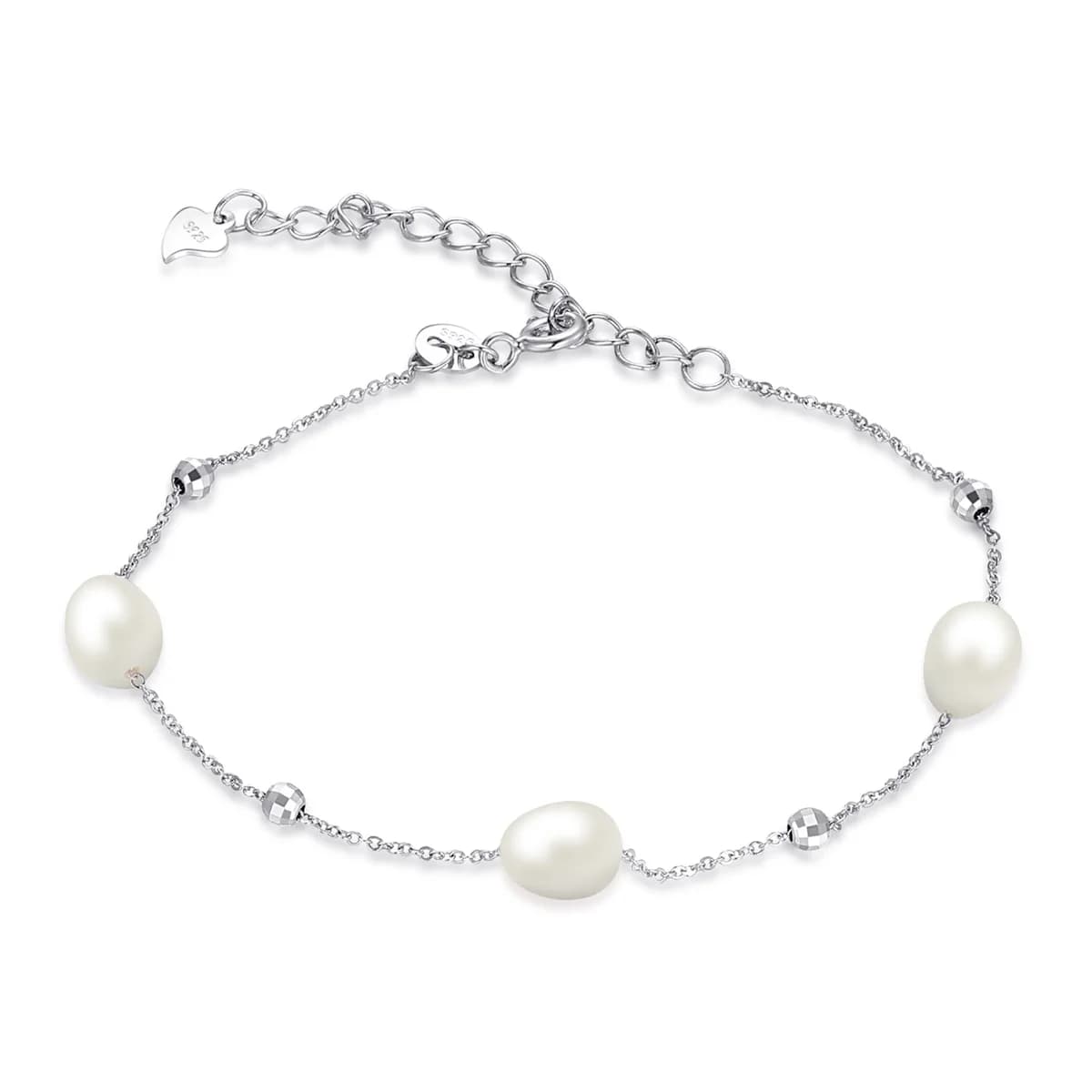Delicate O-Link Chain Baroque Pearl Heart Tag Bracelet