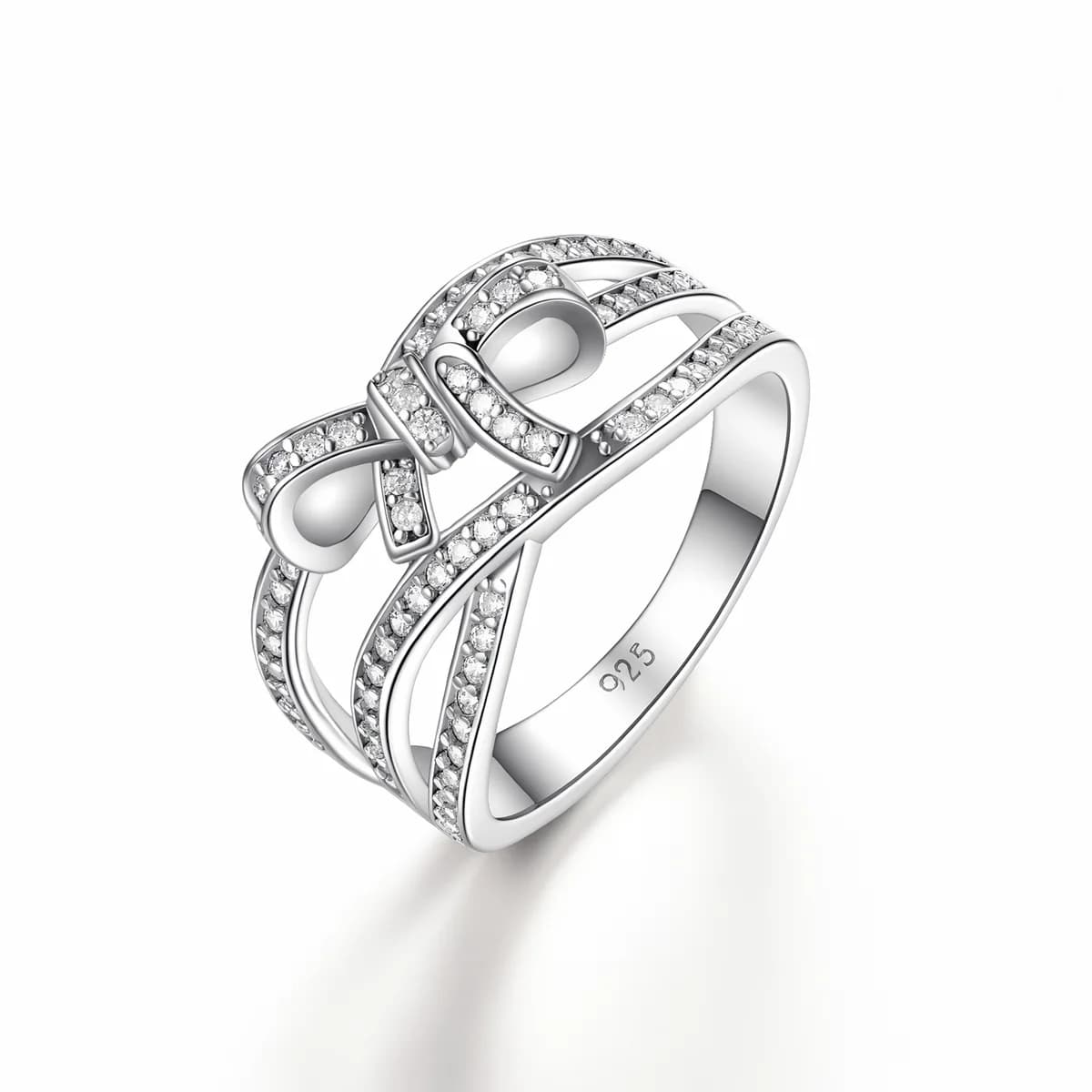3D Pave CZ Bowknot Double Band Ring