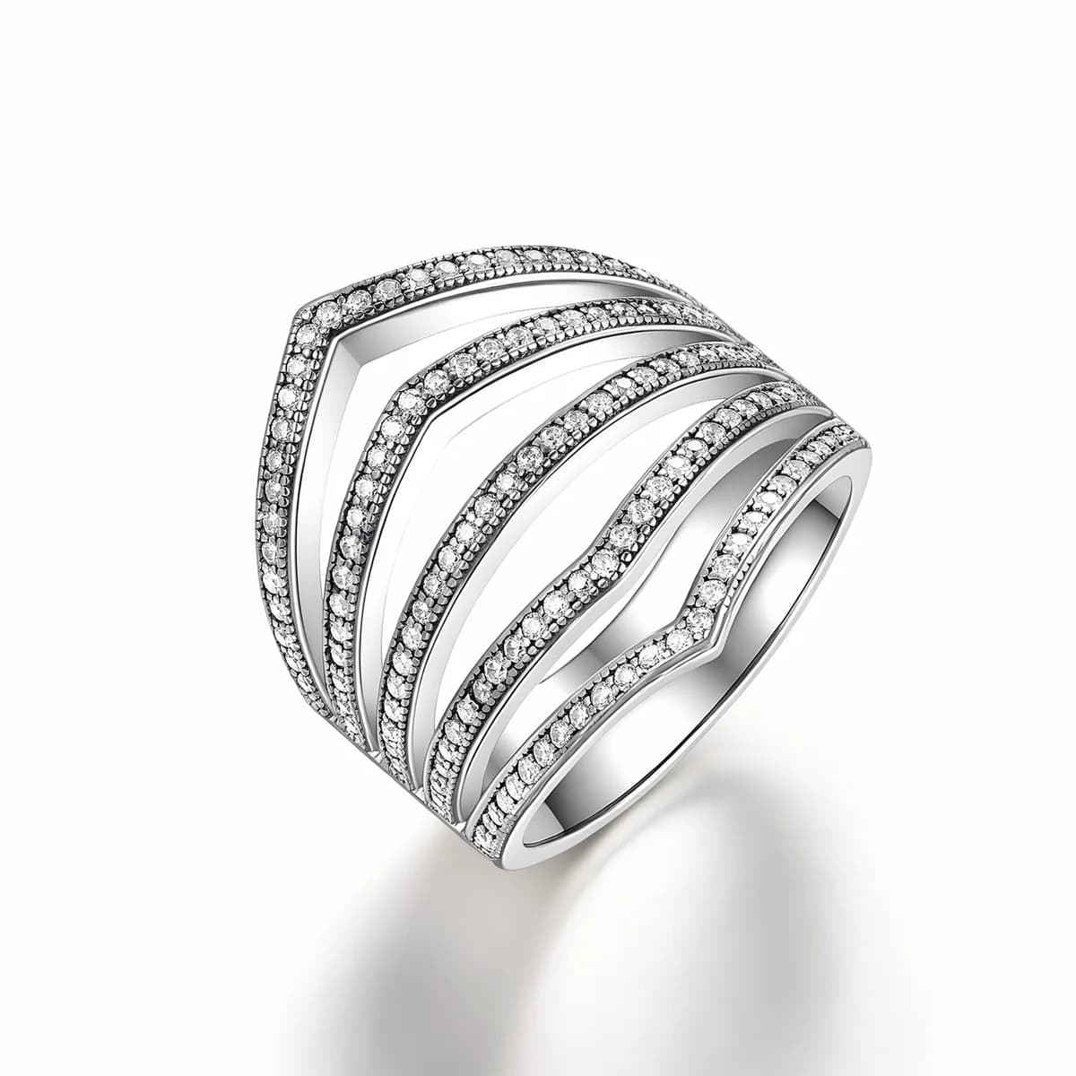 Shield Wide Band Diagonal Pave CZ Ring