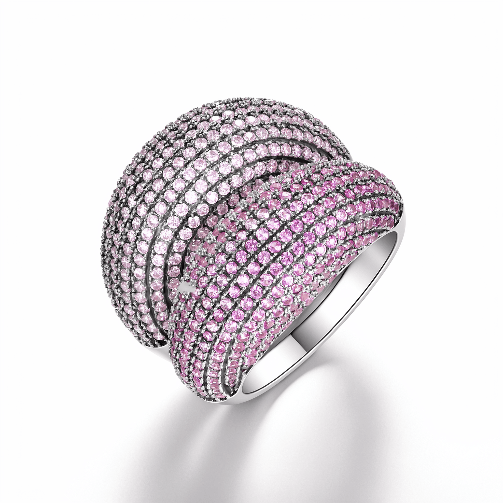 Pink CZ Swirl Twist Pave Cocktail Ring