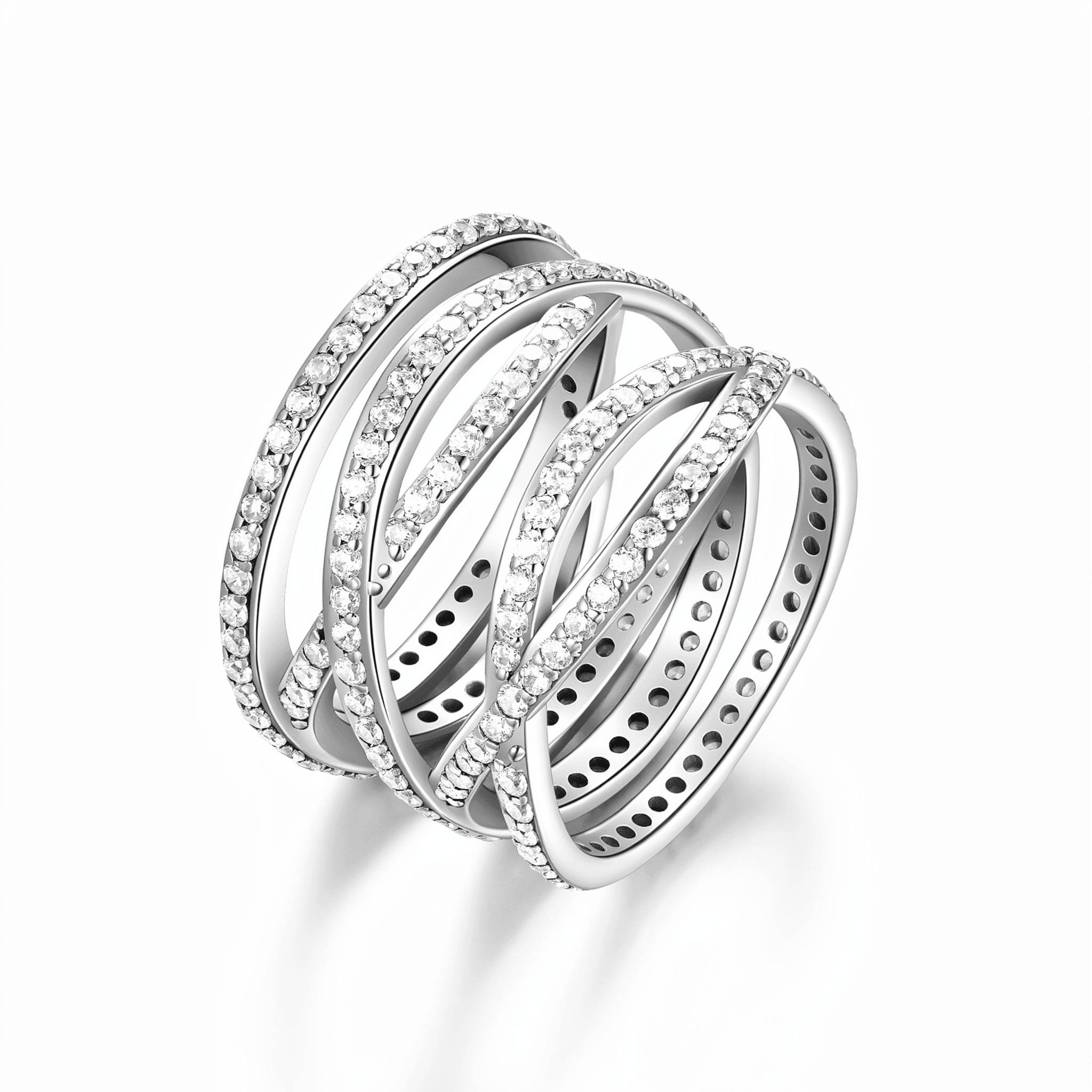 Multi-Layer Pave CZ Crisscross Ring