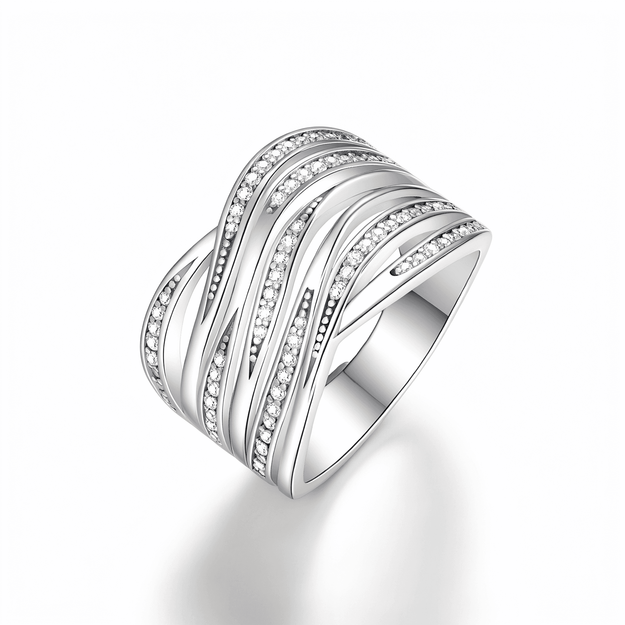 Multi-Layer Staggered Pave CZ Statement Ring