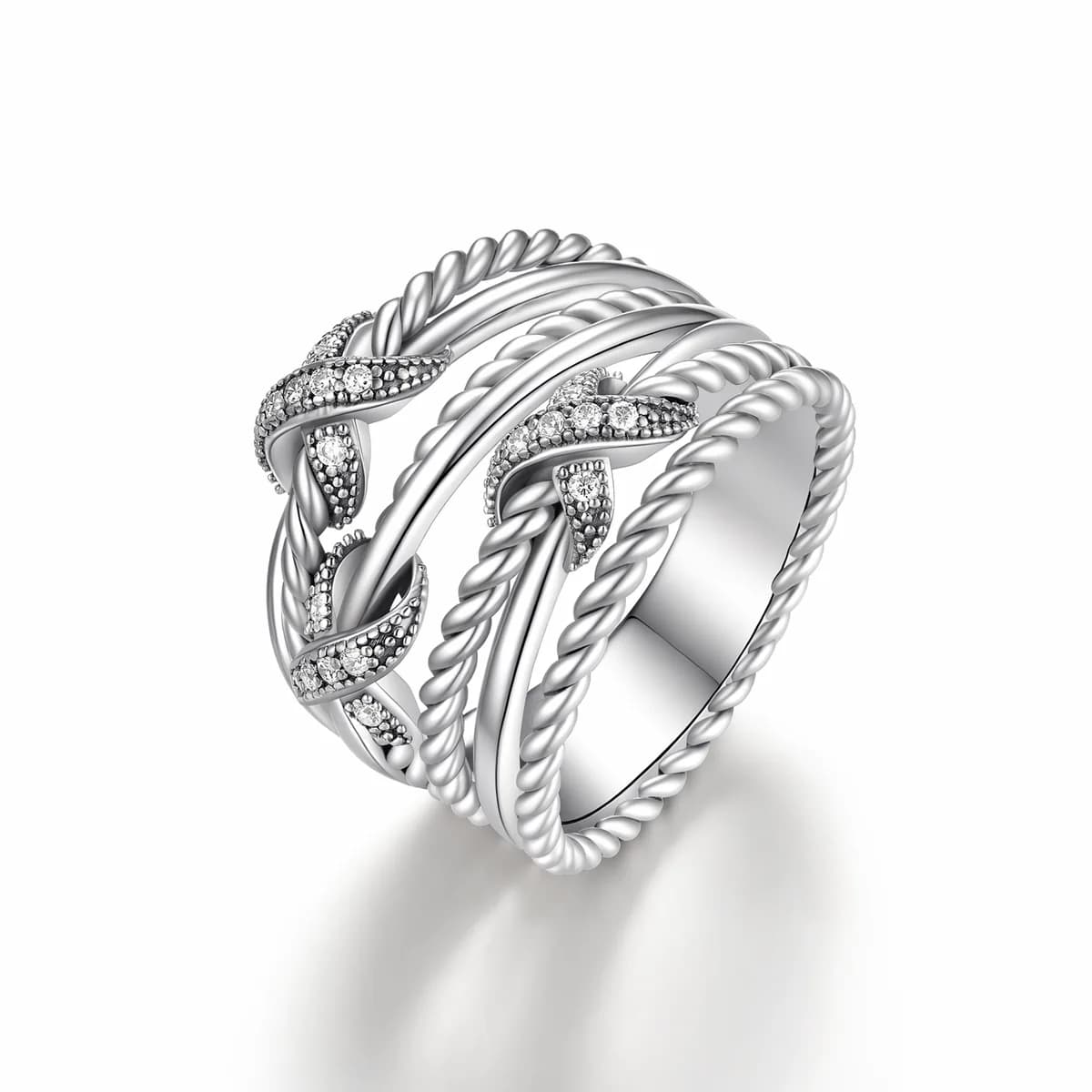 Twisted Rope Braided Cross Nodes Pave CZ Ring