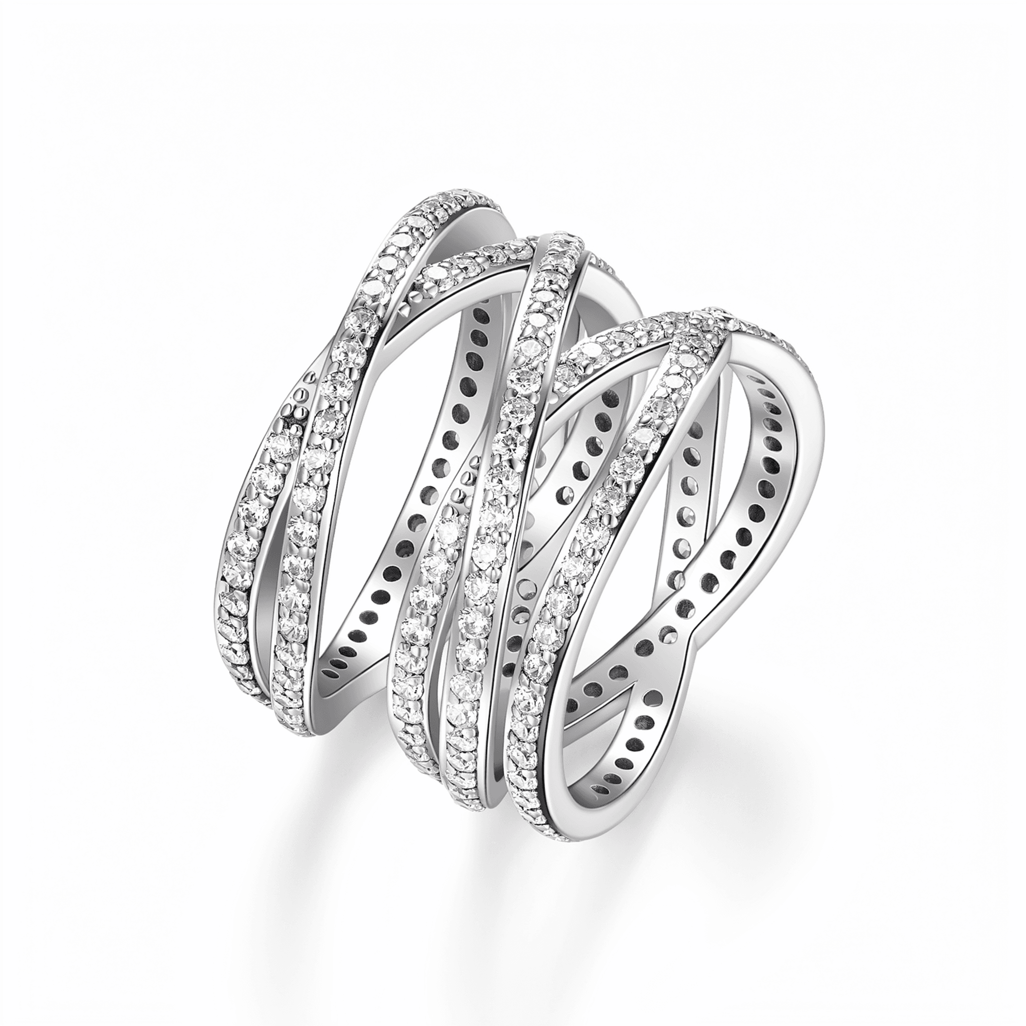 Six-Layer Pave CZ Crisscross Ring