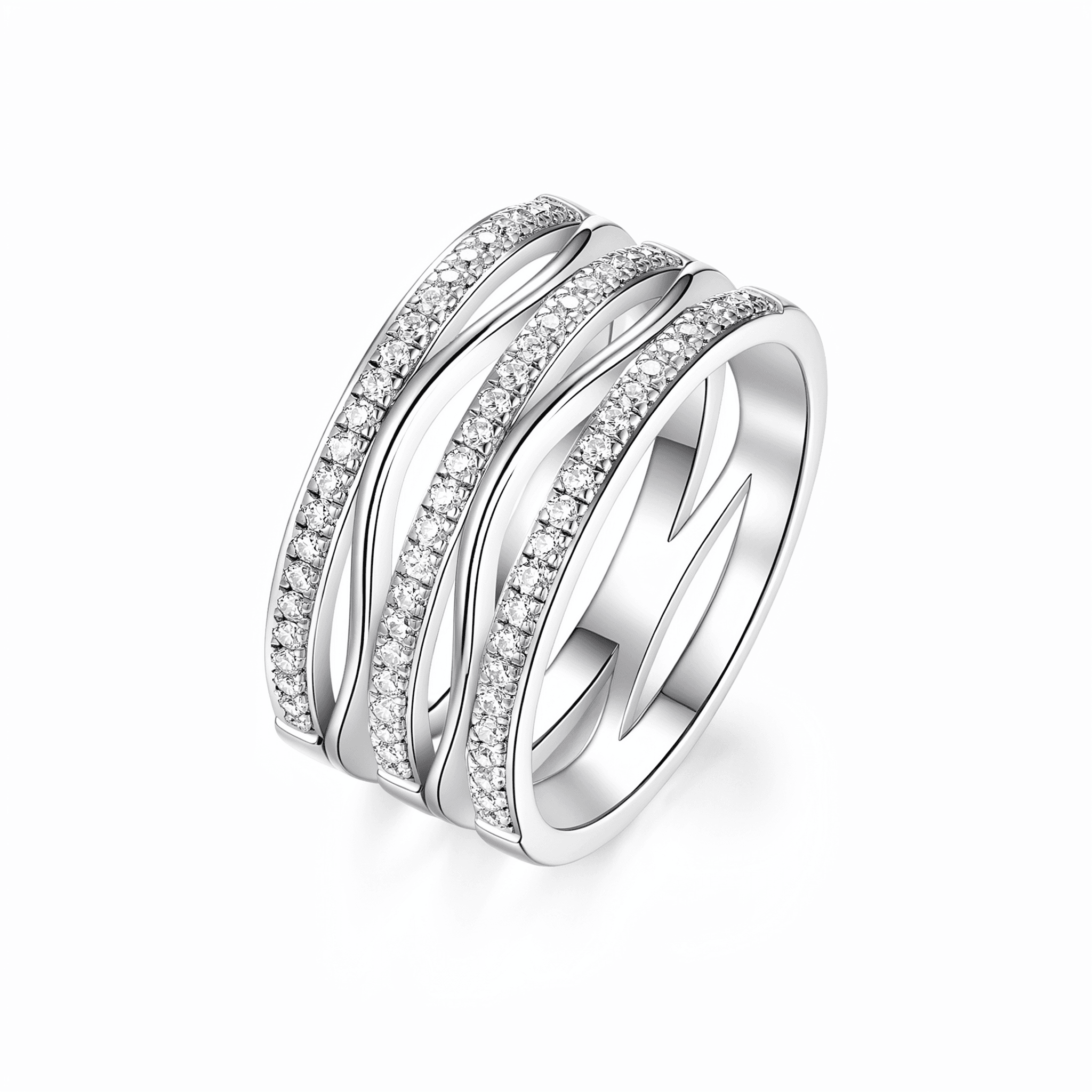 Three-Layer Parallel Pave CZ Open Band Ring