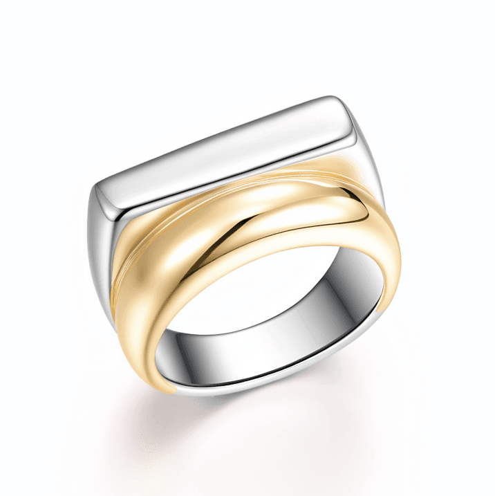 Two-Tone Gold & Silver Dome Overlay Ring