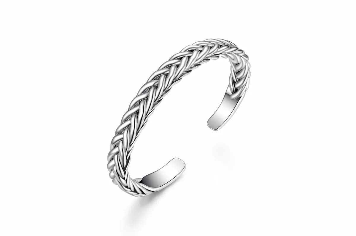 Vintage Woven Texture Solid Sterling Silver Open Cuff Bangle