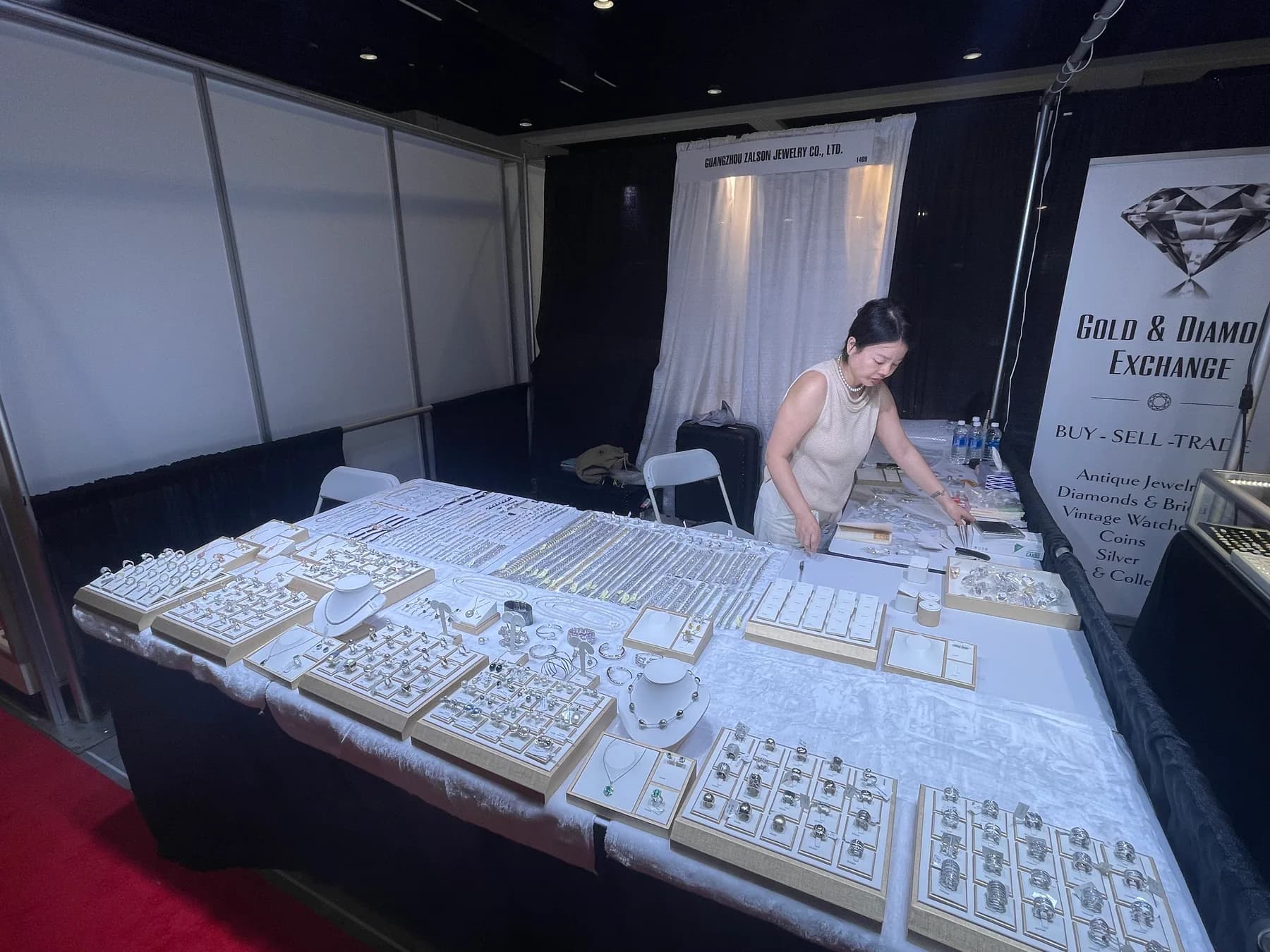 Fine jewelry collection arranged at the Zalson Jewelry Las Vegas booth