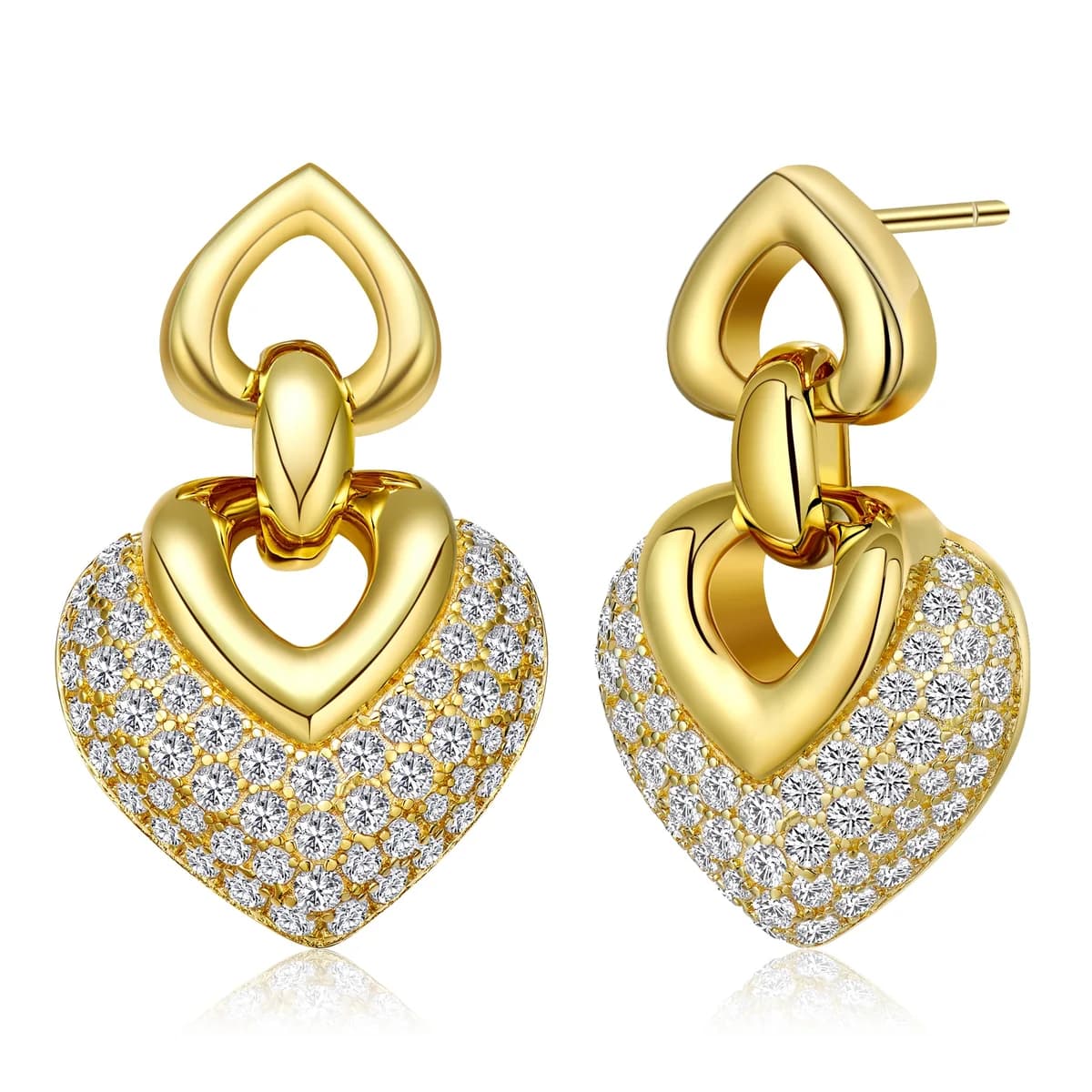 3-Layer Stack Hollow Heart Chain Link Diamond Earrings