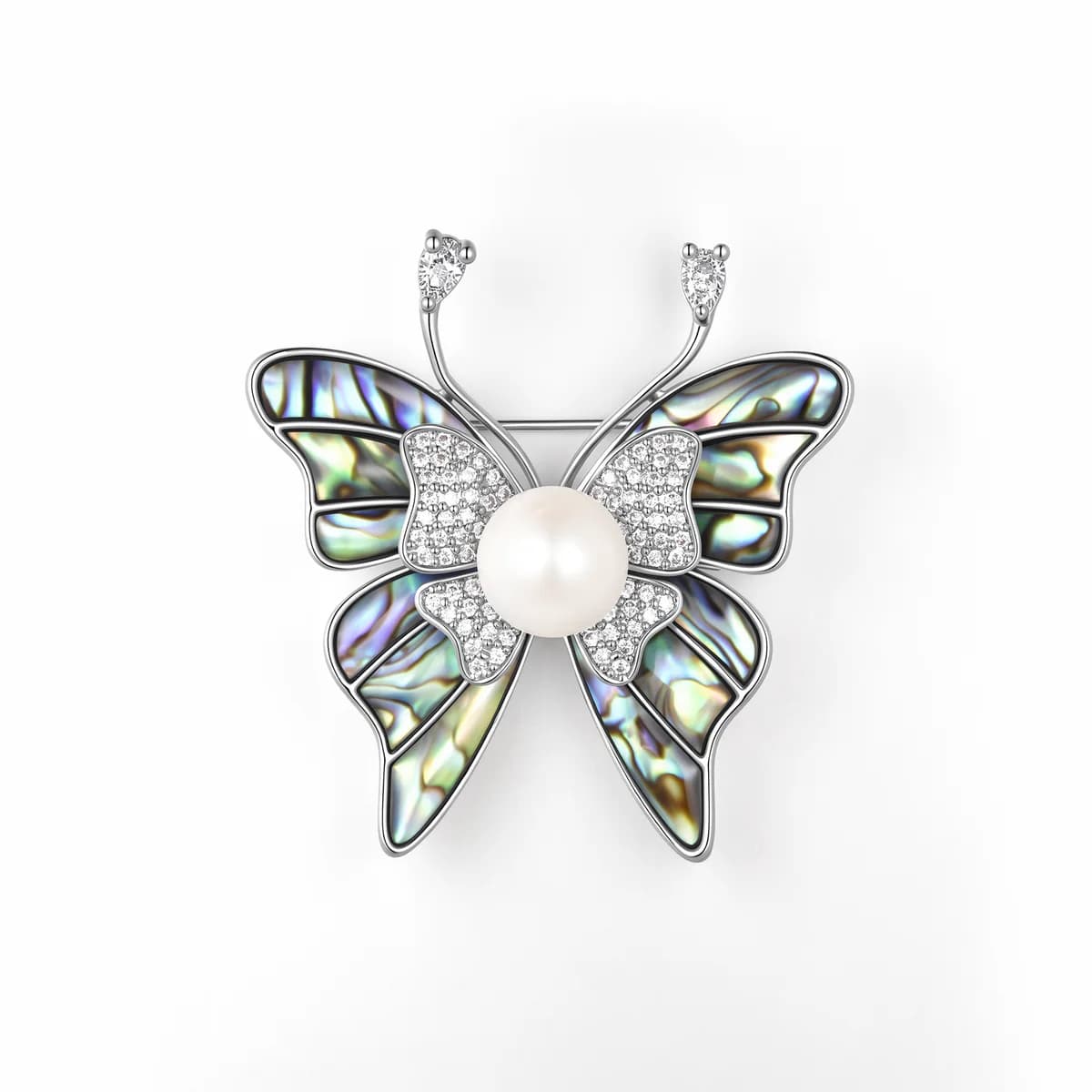 925 Sterling Silver Abalone Shell Butterfly Diamond Inlaid Pearl Women Brooch