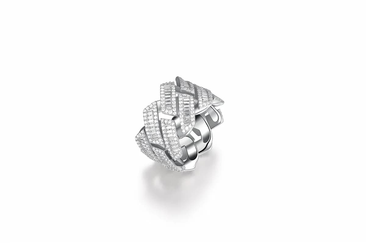 Men's Hip Hop Baguette Cut Full Moissanite 925 Sterling Silver Cuban Ring