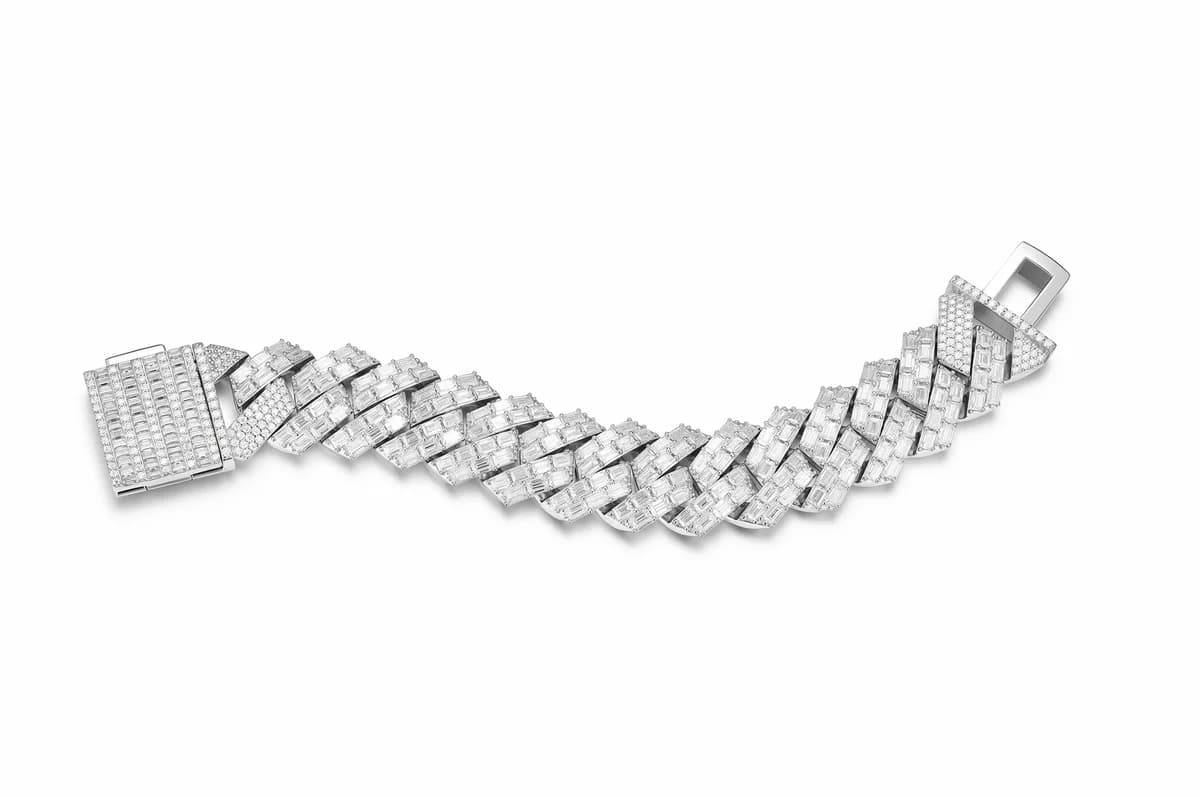 925 Sterling Silver Baguette Full Iced Out Cuban Mens Hip Hop Moissanite Bracelet