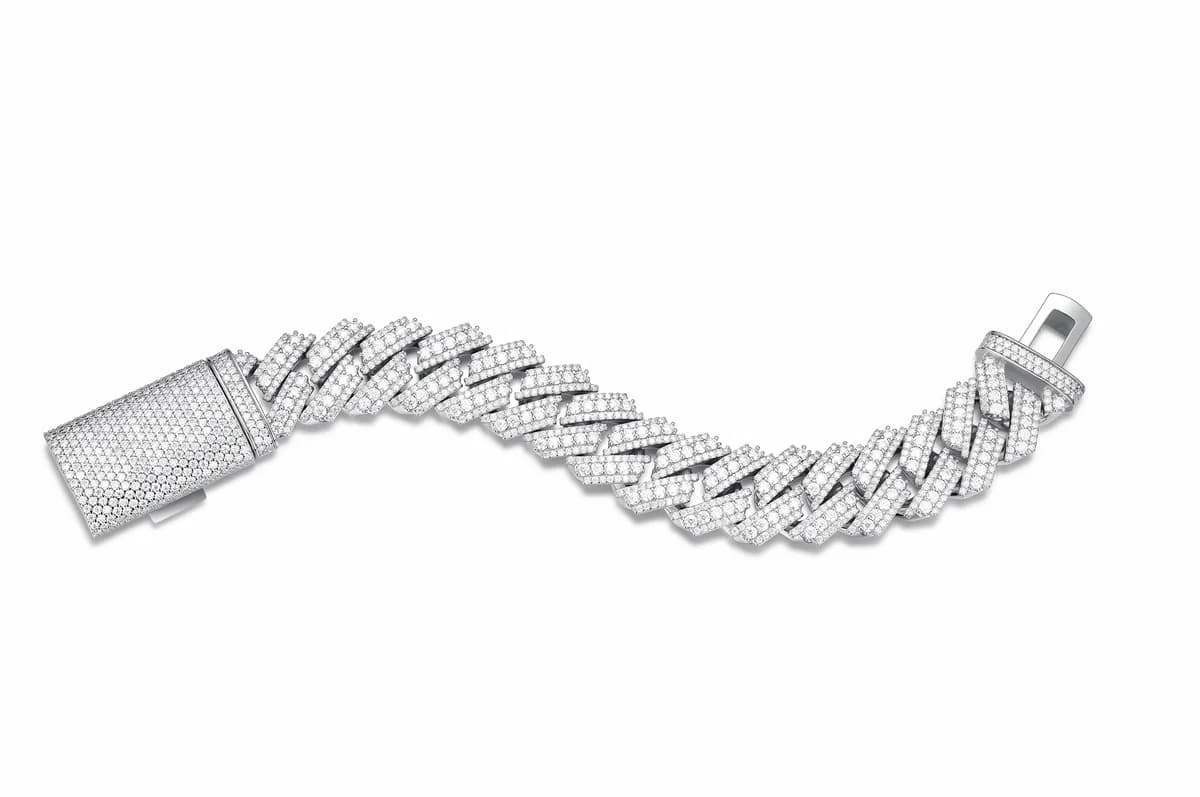 925 Sterling Silver Baguette Full Iced Out Cuban Mens Hip Hop Moissanite Bracelet