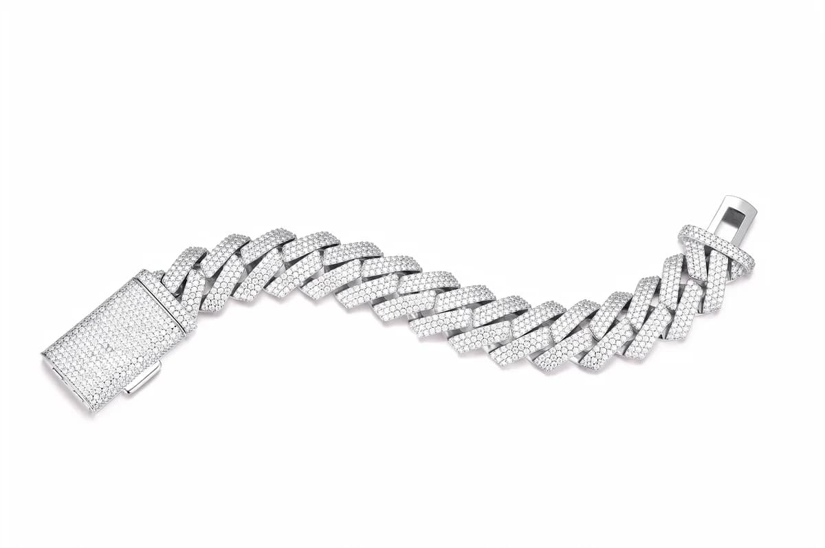 925 Sterling Silver Dense Full Iced Out Cuban Mens Hip Hop Moissanite Bracelet