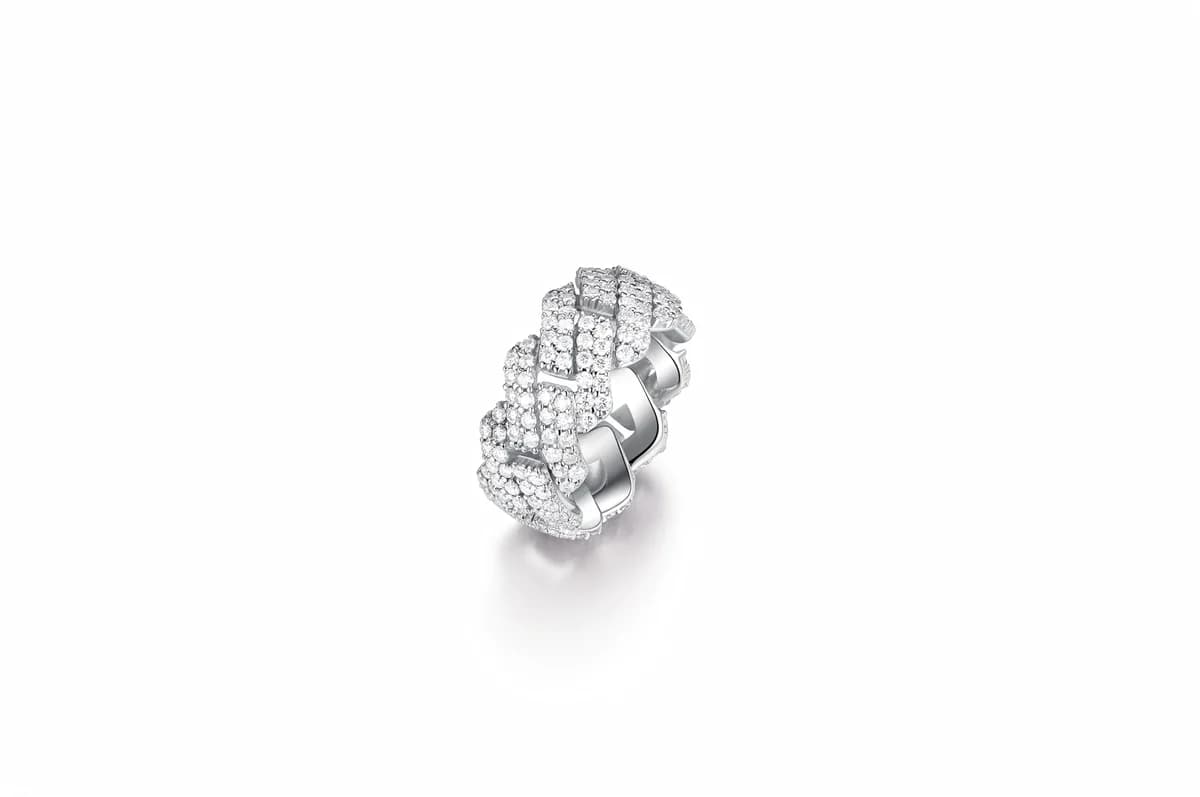 925 Sterling Silver Full Iced Out Cuban Mens Hip Hop Moissanite Ring