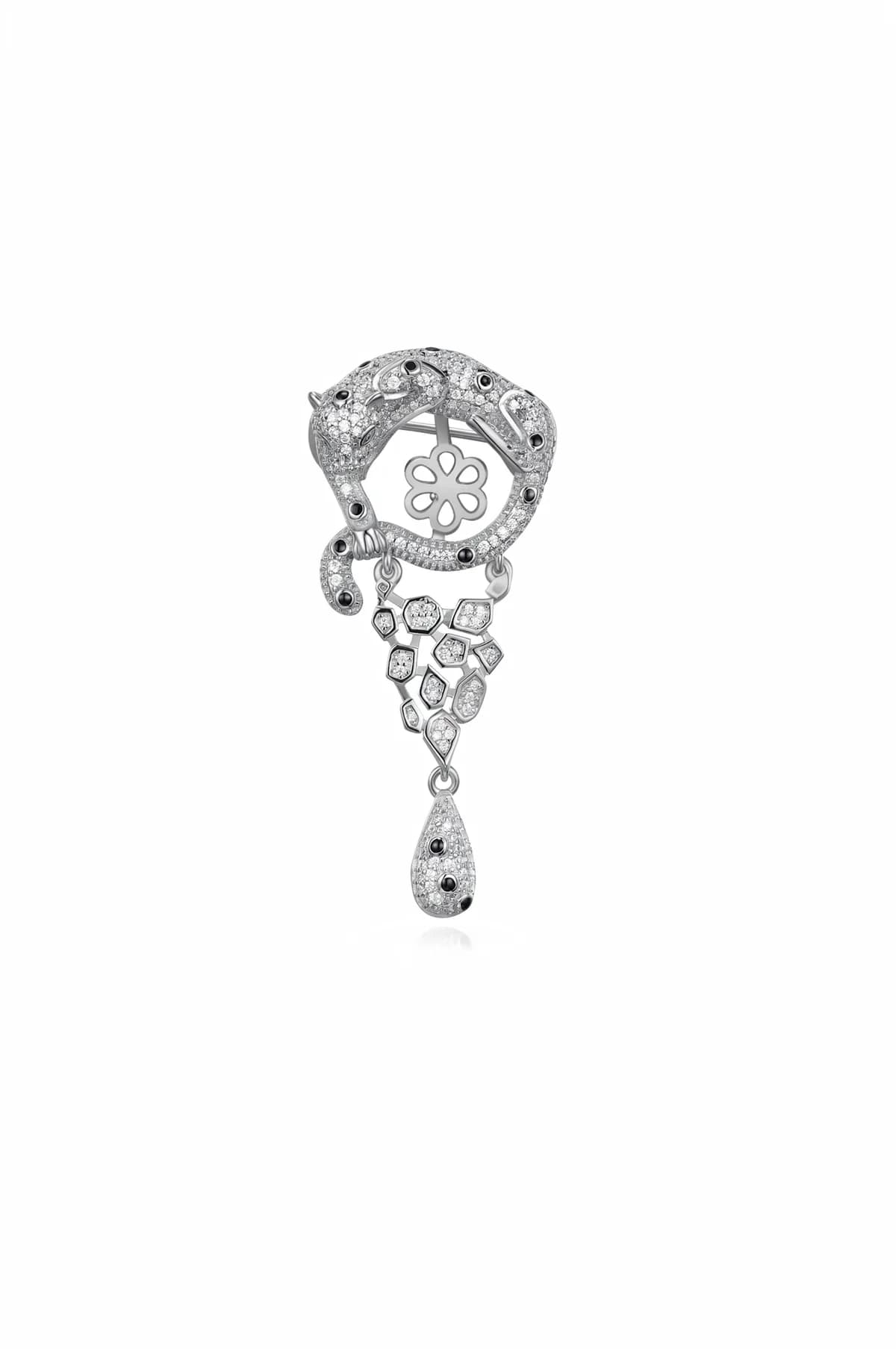 925 Sterling Silver Full Pave Diamond Leopard Drop Dangling Women Luxury Brooch