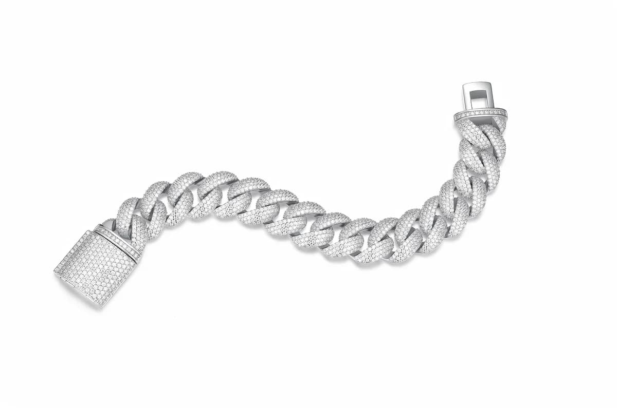 925 Sterling Silver Heavy Full Iced Out Cuban Link Mens Hip Hop Moissanite Bracelet