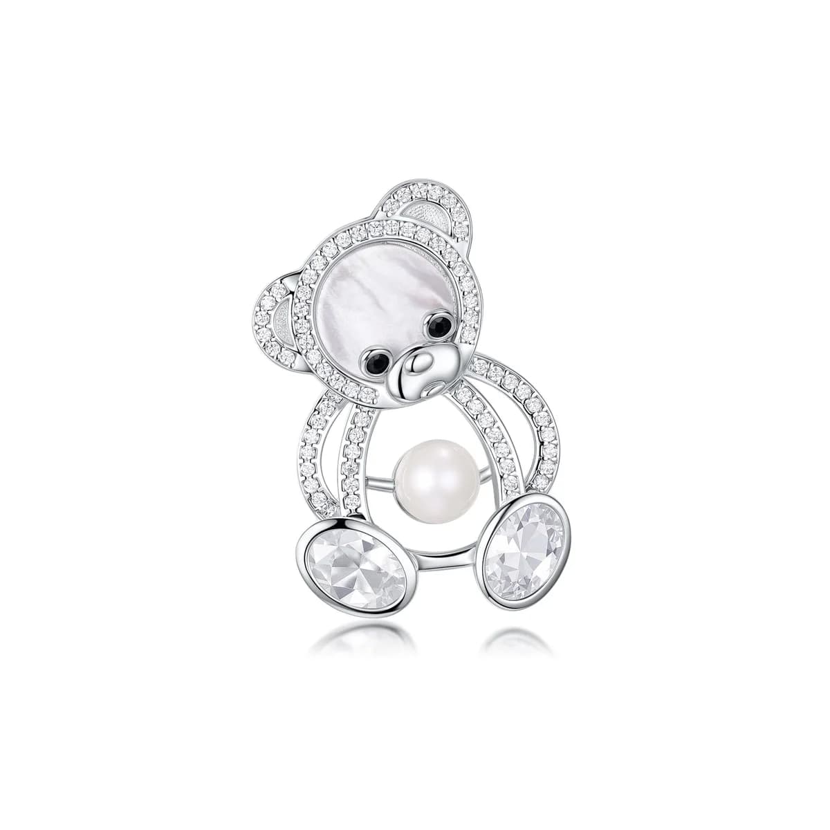 925 Sterling Silver Hollow Bear Mother of Pearl Freshwater Pearl Women Brooch