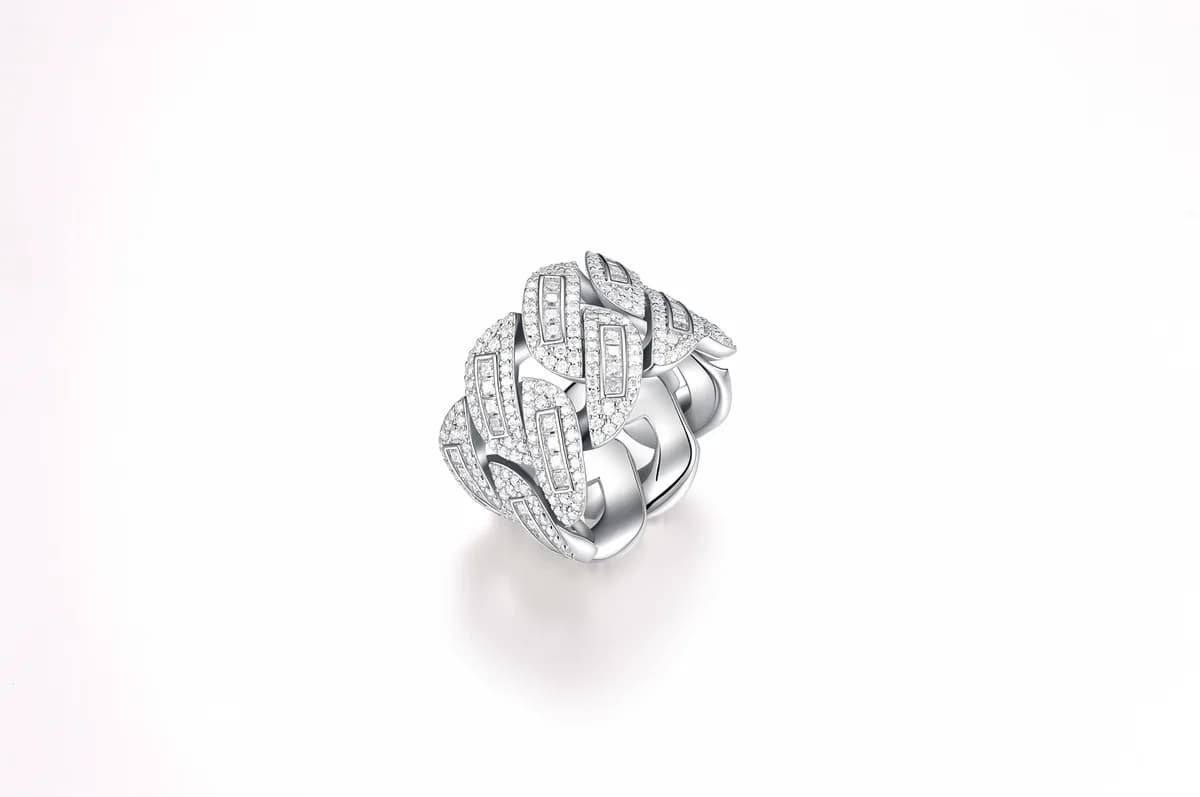 Men's Hip Hop Layered Baguette & Round Moissanite 925 Sterling Silver Cuban Ring