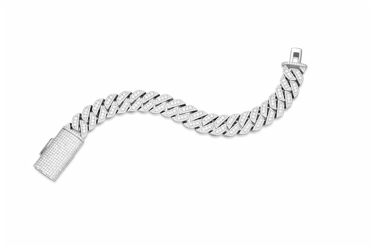 925 Sterling Silver Mid-thick Iced Out Cuban Mens Hip Hop Moissanite Bracelet
