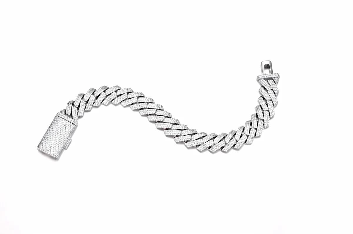 925 Sterling Silver Mid-width Iced Out Cuban Link Mens Hip Hop Moissanite Bracelet