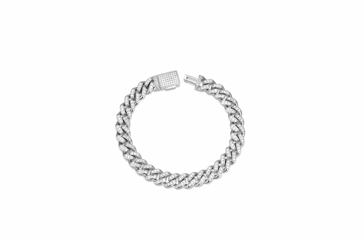 925 Sterling Silver Mini Thin Iced Out Cuban Mens Hip Hop Moissanite Bracelet