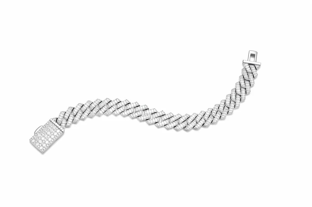 925 Sterling Silver Slim Baguette Iced Out Cuban Mens Hip Hop Moissanite Bracelet