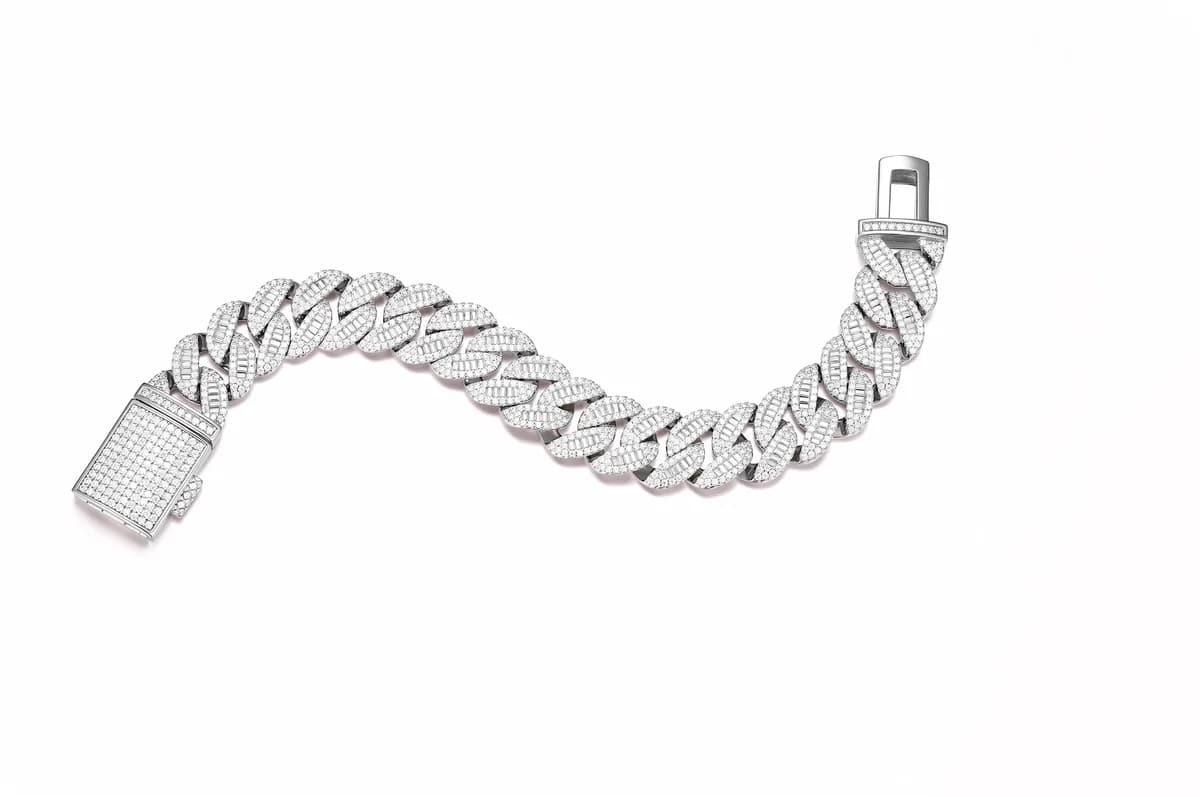 925 Sterling Silver Super Wide Iced Out Cuban Link Mens Hip Hop Moissanite Bracelet
