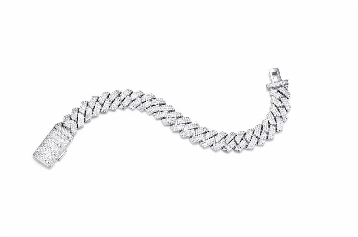 925 Sterling Silver Thick Full Iced Out Cuban Mens Hip Hop Moissanite Bracelet