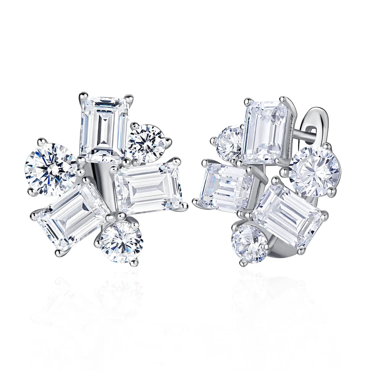 Asymmetrical Starburst Baguette Round Diamond Studs