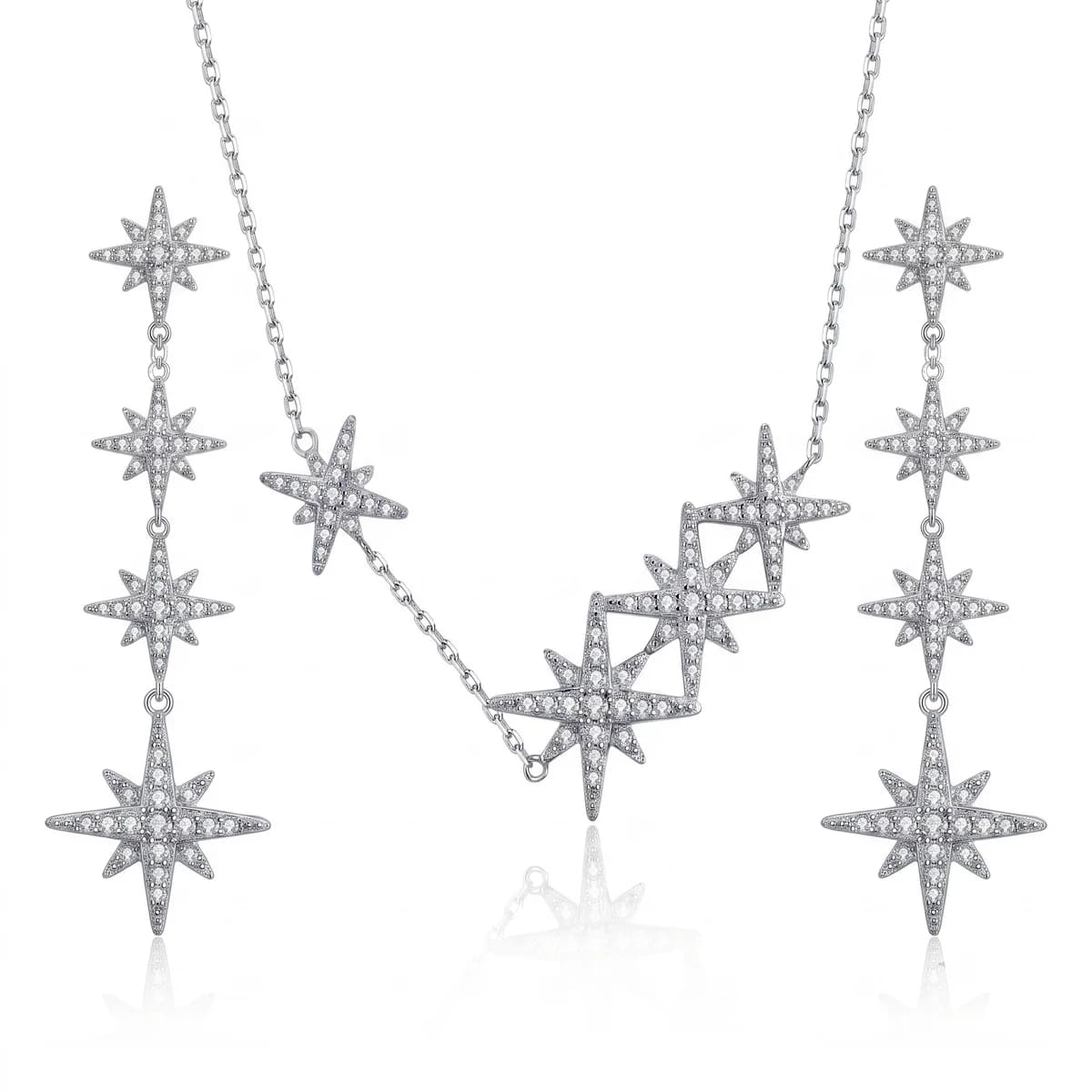 Full Pave CZ Starburst Necklace & Tassel Drop Earrings Set