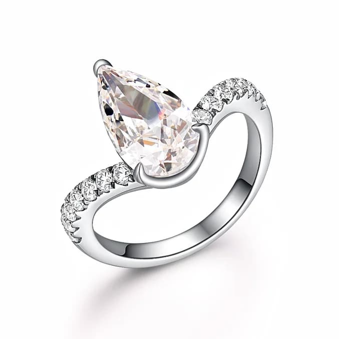 Tilted Pear Moissanite Half Bezel Dual Pave Ring