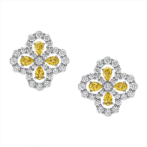 Clover Hollow Petal Vivid Yellow Gem Diamond Halo Studs
