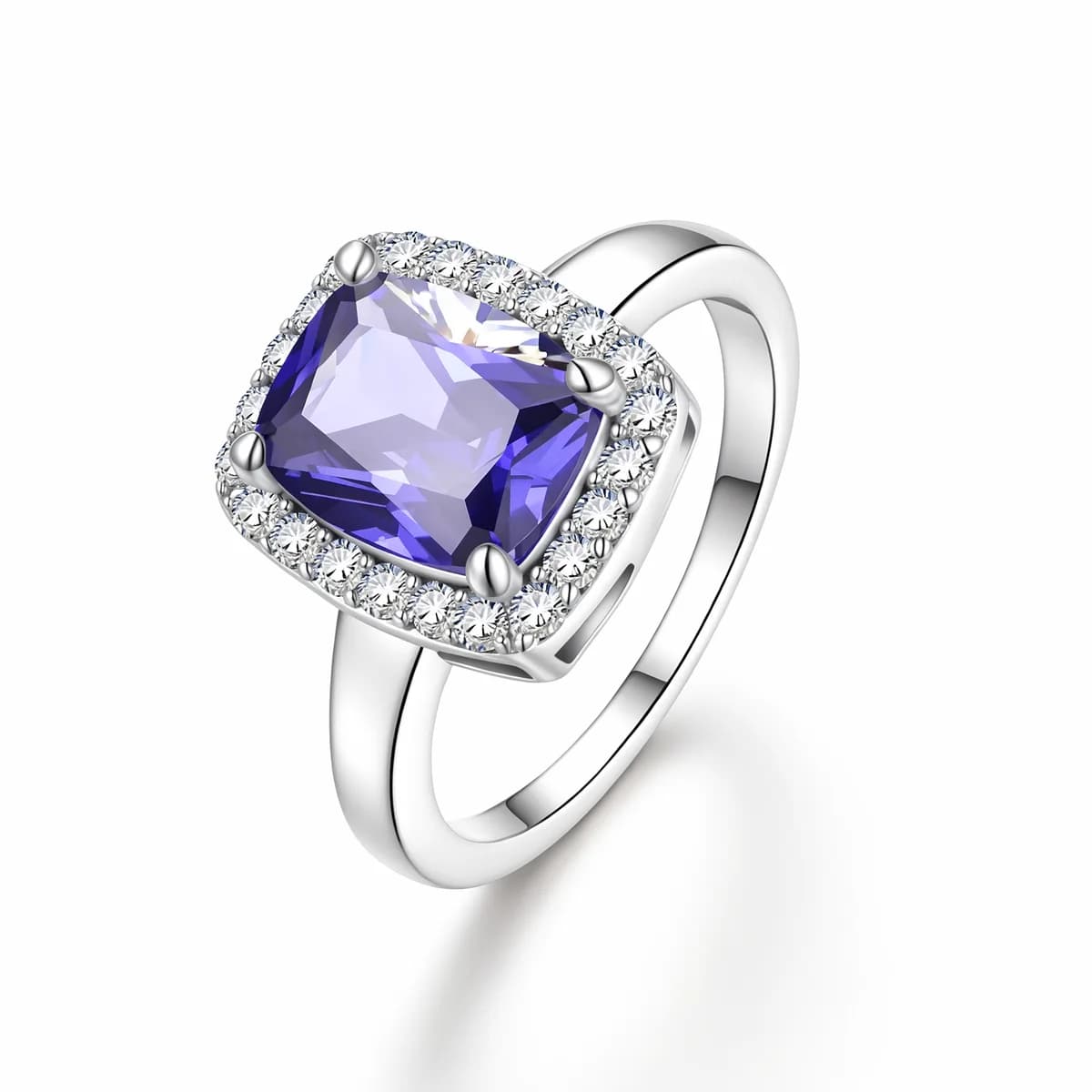 Cushion Tanzanite Square Halo Pave CZ Ring