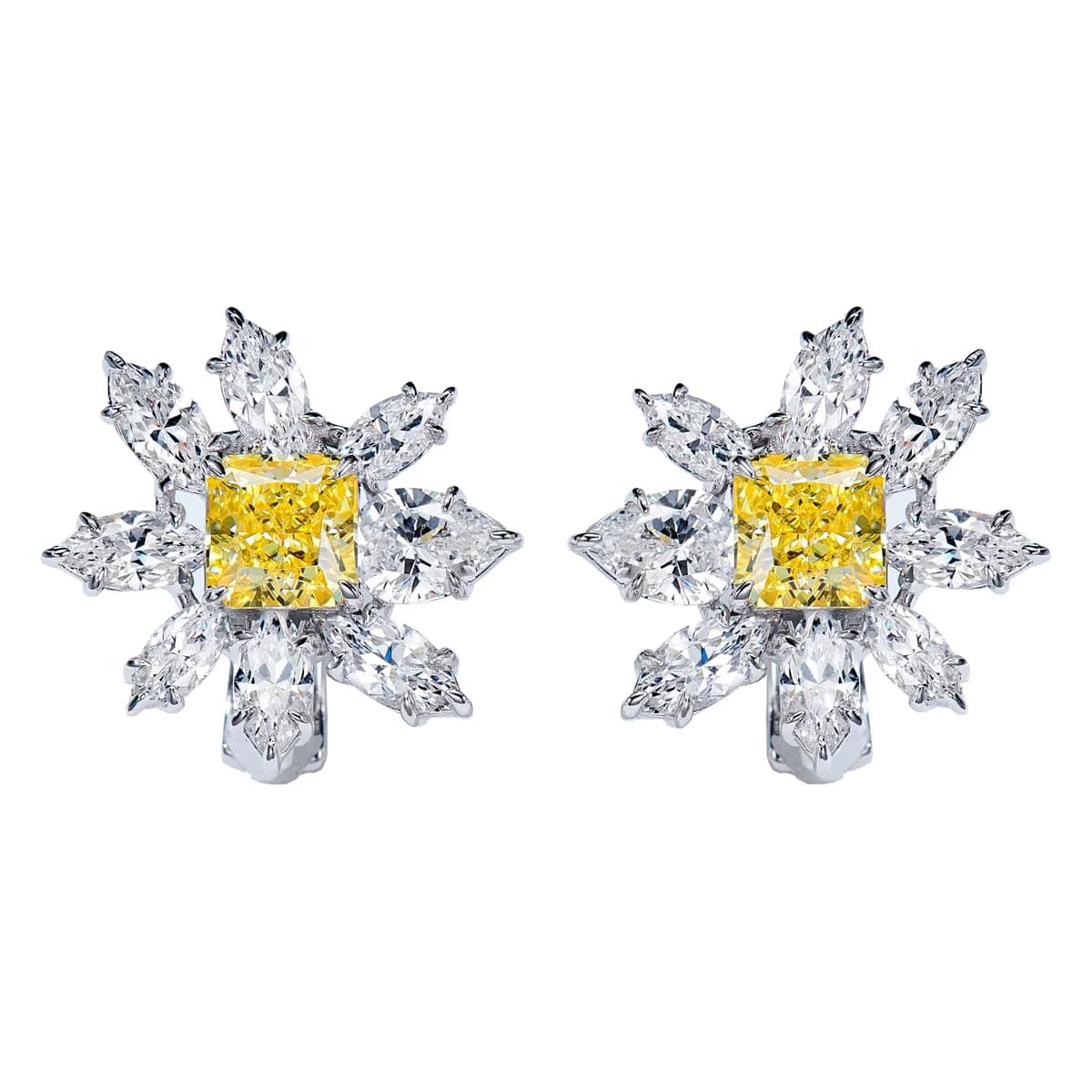 Cushion Fancy Yellow Diamond Marquise Starburst Clip-On Earrings