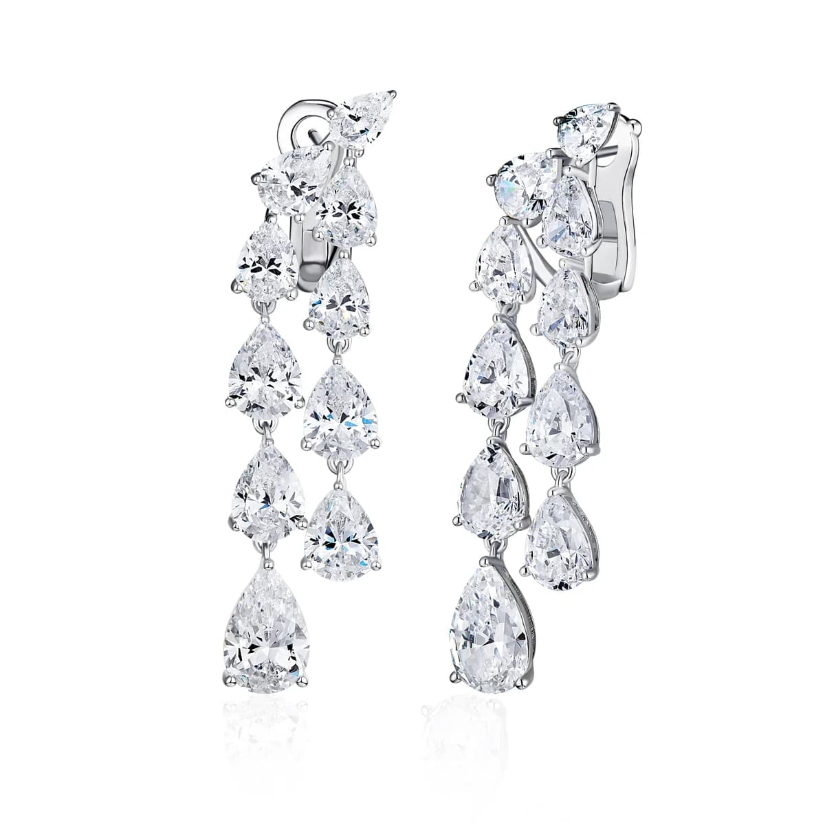 Double Strand Waterfall Pear Cut Diamond Clip-On Earrings