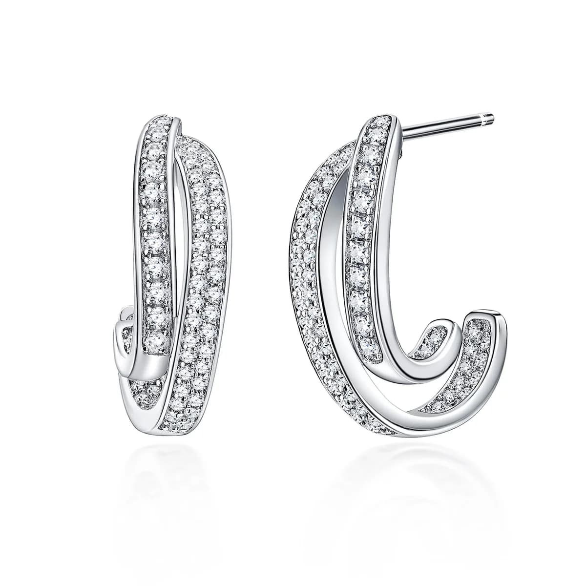 Double Track 3D Twisted C-Shape Full Pave Diamond Half Hoops