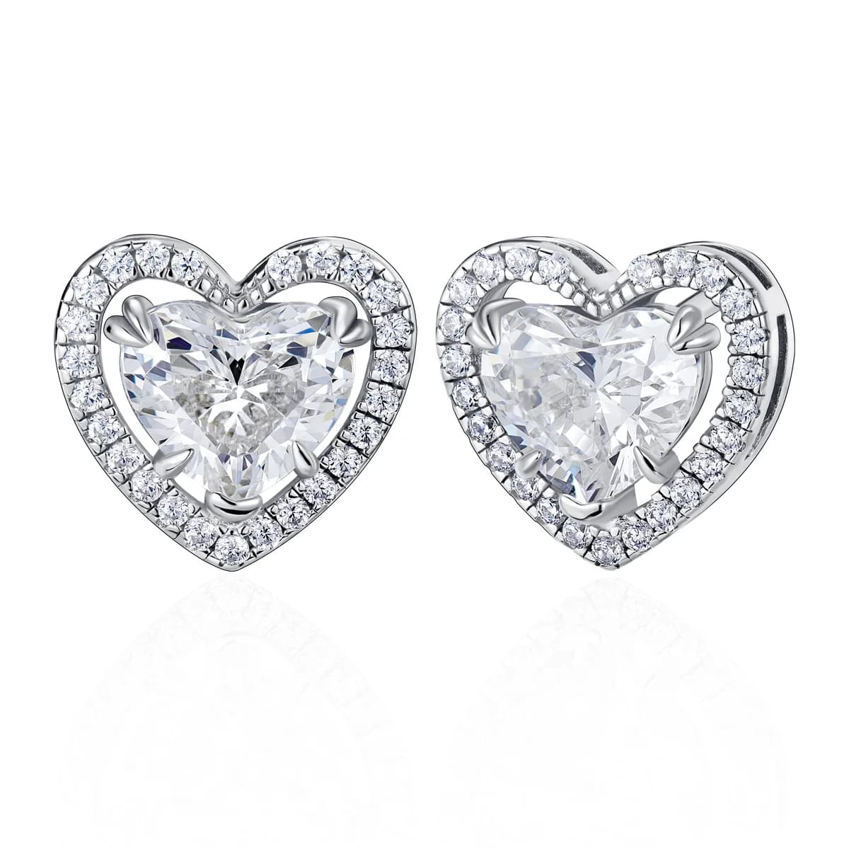 Dual Heart Nested Full Pave Diamond Halo Clip-On Earrings