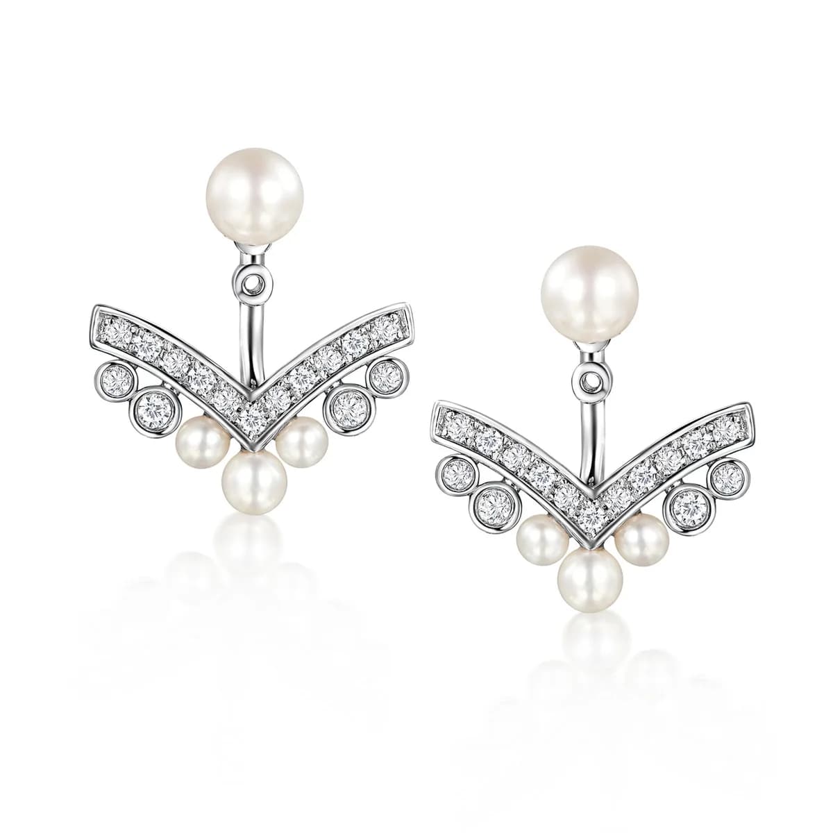 Dual-Wear V-Bar Pearl Pave Diamond Convertible Earrings