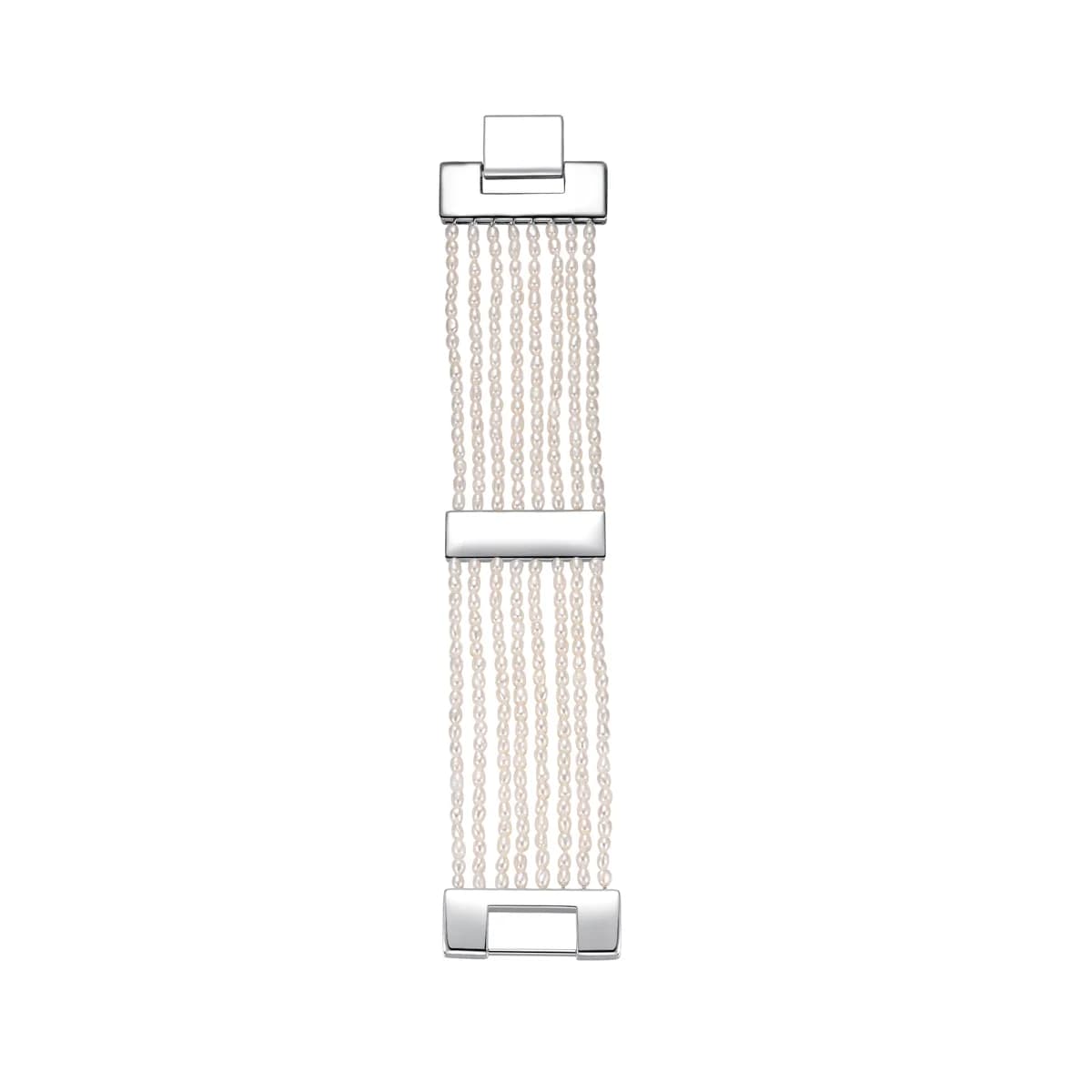 Eight-Row High-Luster Freshwater Seed Pearl Solid Sterling Silver Insert Buckle Wide Heavy-Duty Bracelet