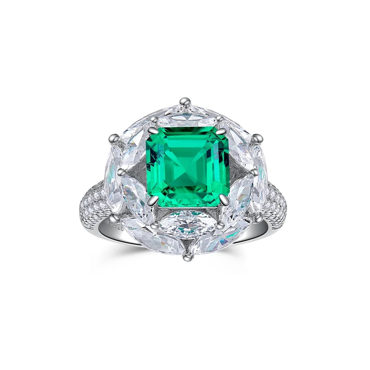 Vivid Green 8-Marquise Circular Halo Dual Band Ring