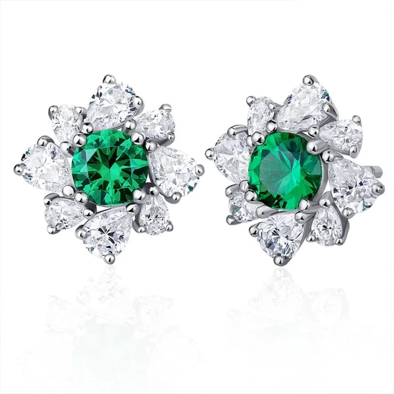 Emerald Round Sunflower Pear Marquise Diamond Cluster Studs
