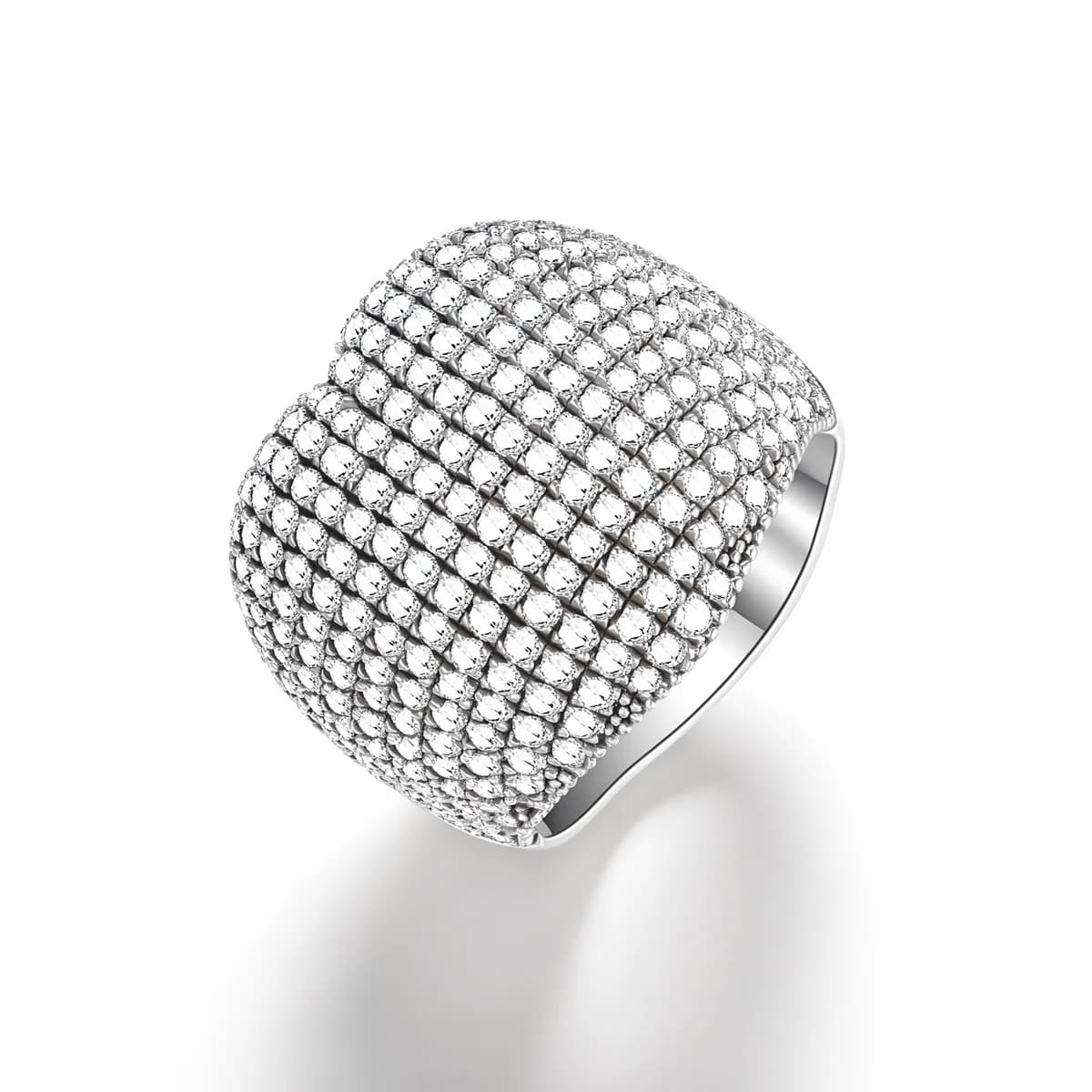 Wide Dome Seamless Full Pave Moissanite Ring
