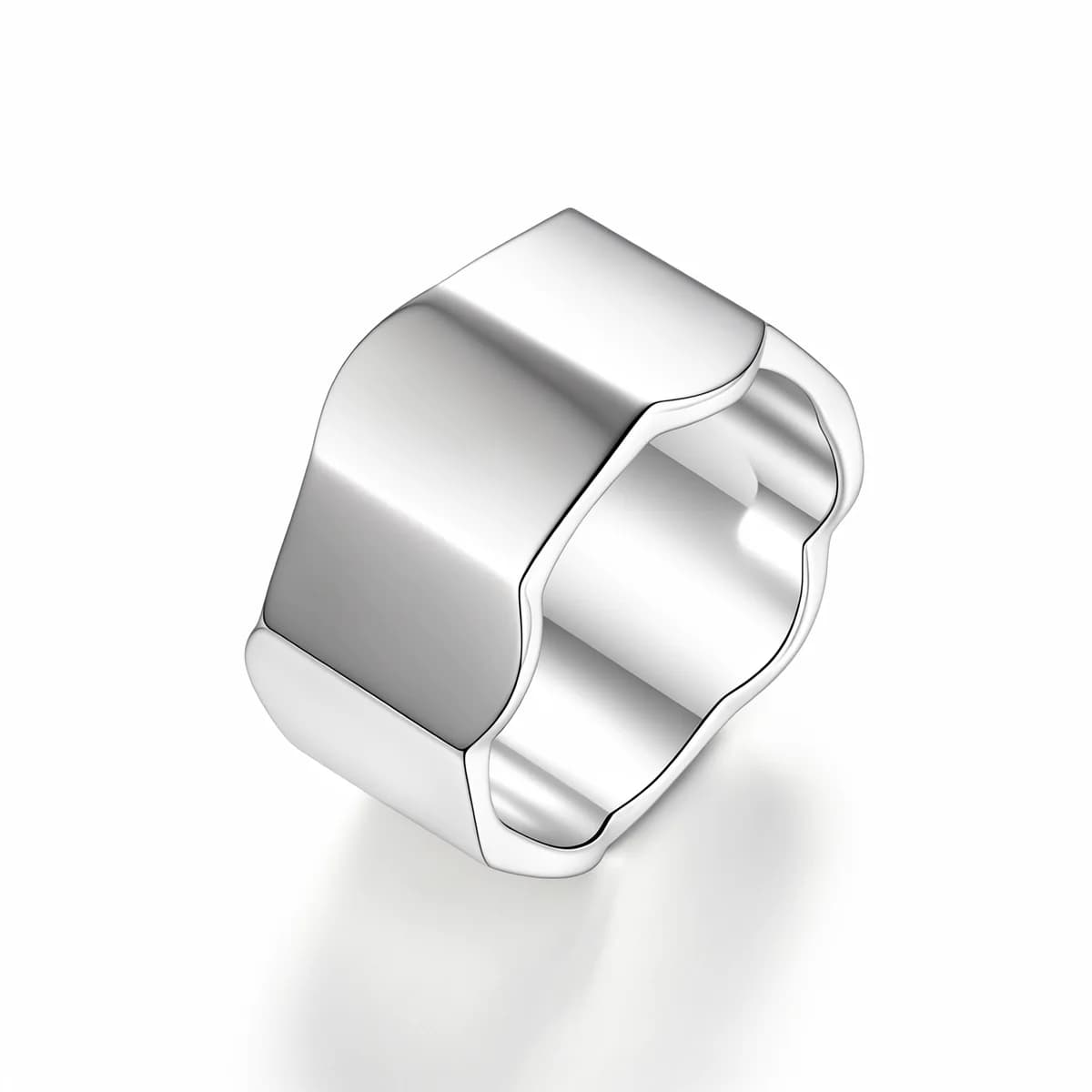 Wide Solid Thick Band Clover Mirror Ring