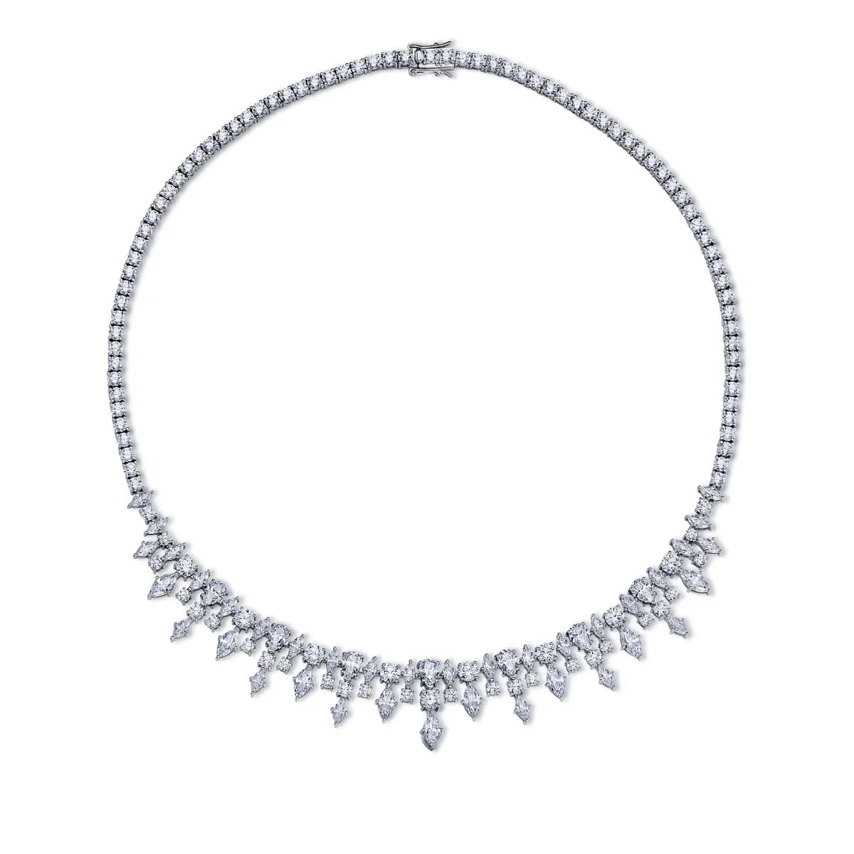 Full Pave Round CZ Tennis Marquise Waterfall Choker