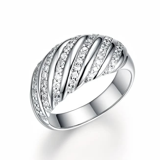 Thick Dome Twisted Fluted Multi Pave CZ Wide Ring