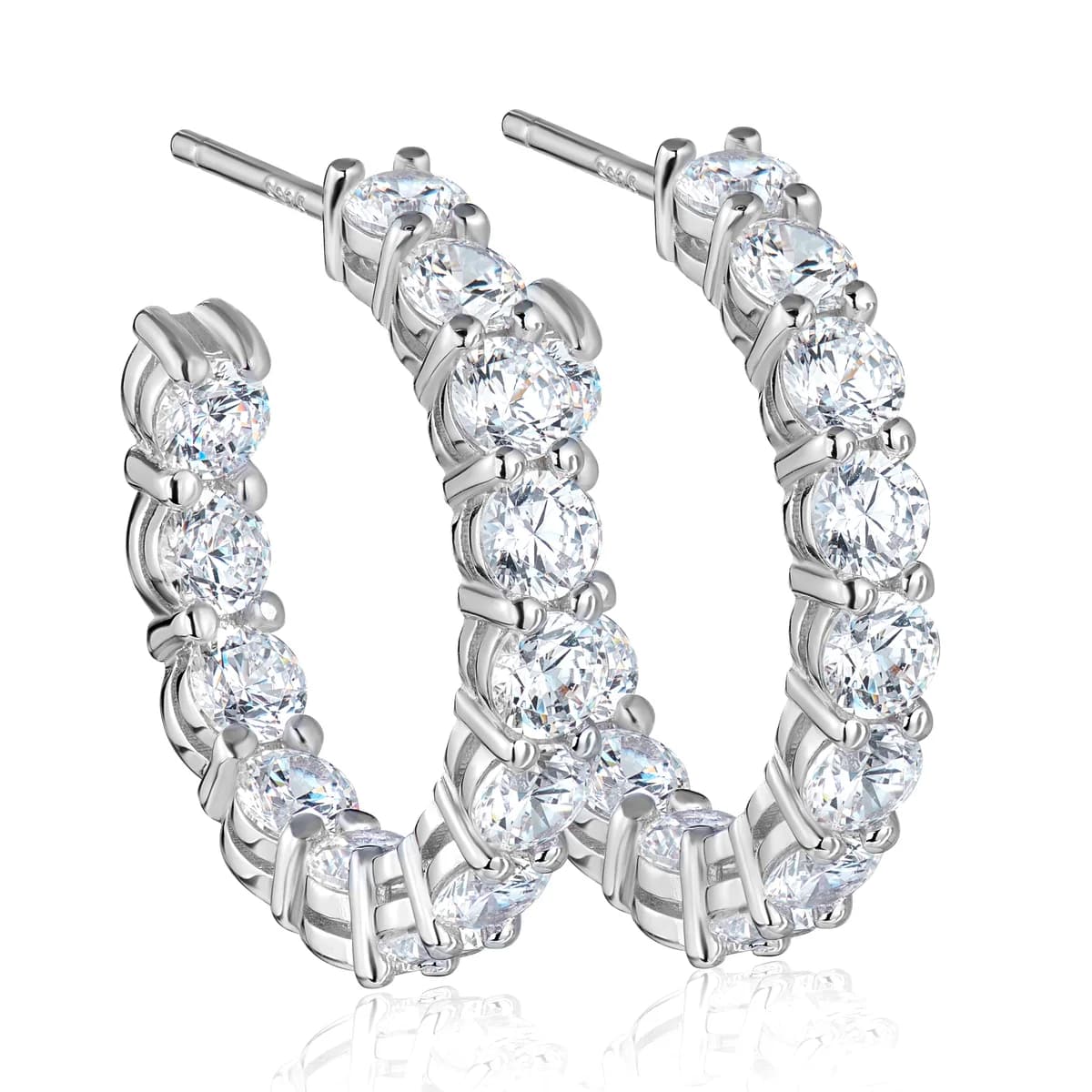 Full Surround C-Shape Double Track Pave Tennis Hoops