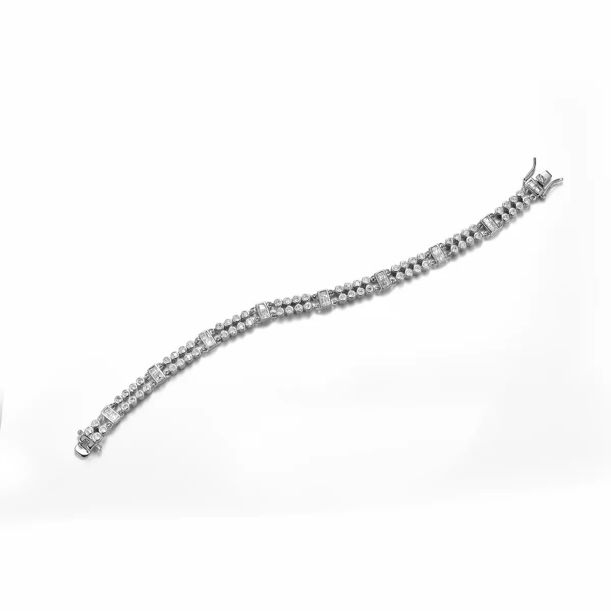 Geometric Square Full Pave Micro-Diamond Solid Sterling Silver Safety Clasp Heavy-Duty Bracelet
